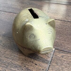 vintage MCM solid Brass Piggy Bank 3.5inches x 2.5inches tall